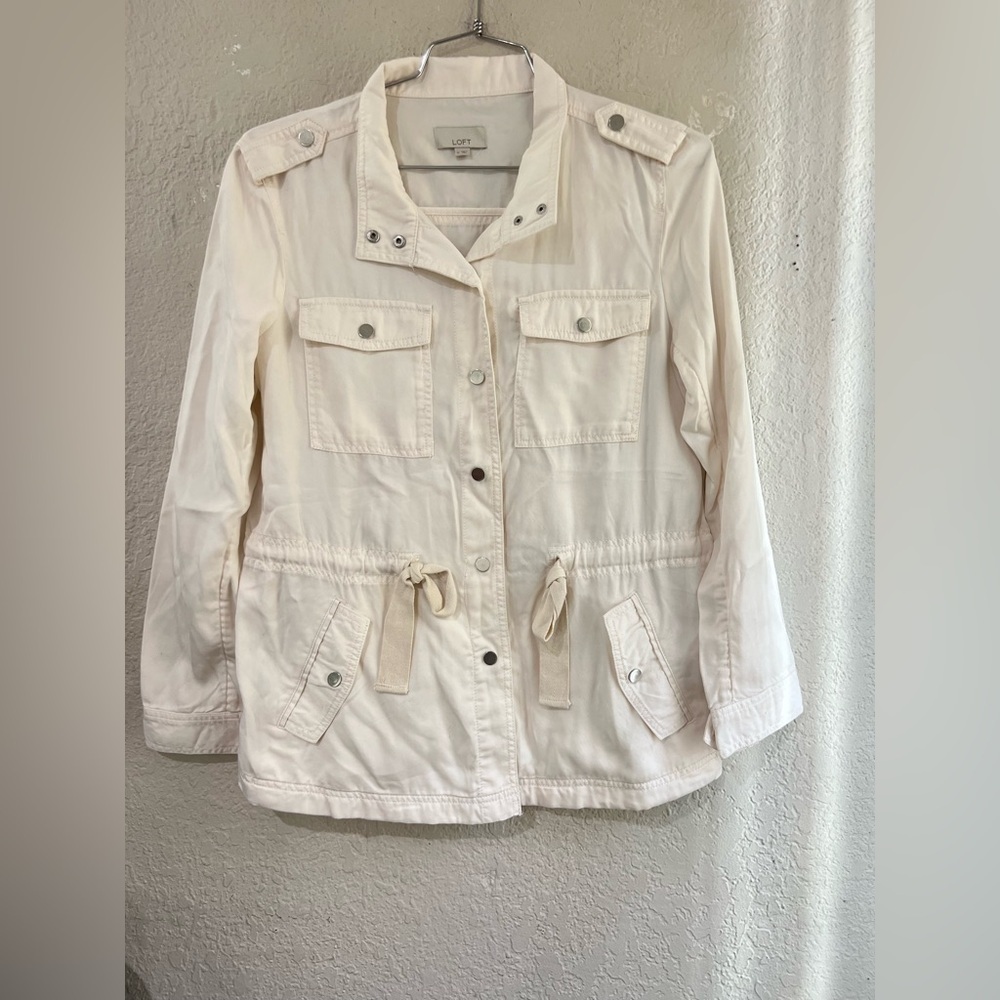 Loft Utility Jacket Snap Button Drawstring In Ivo… - image 2